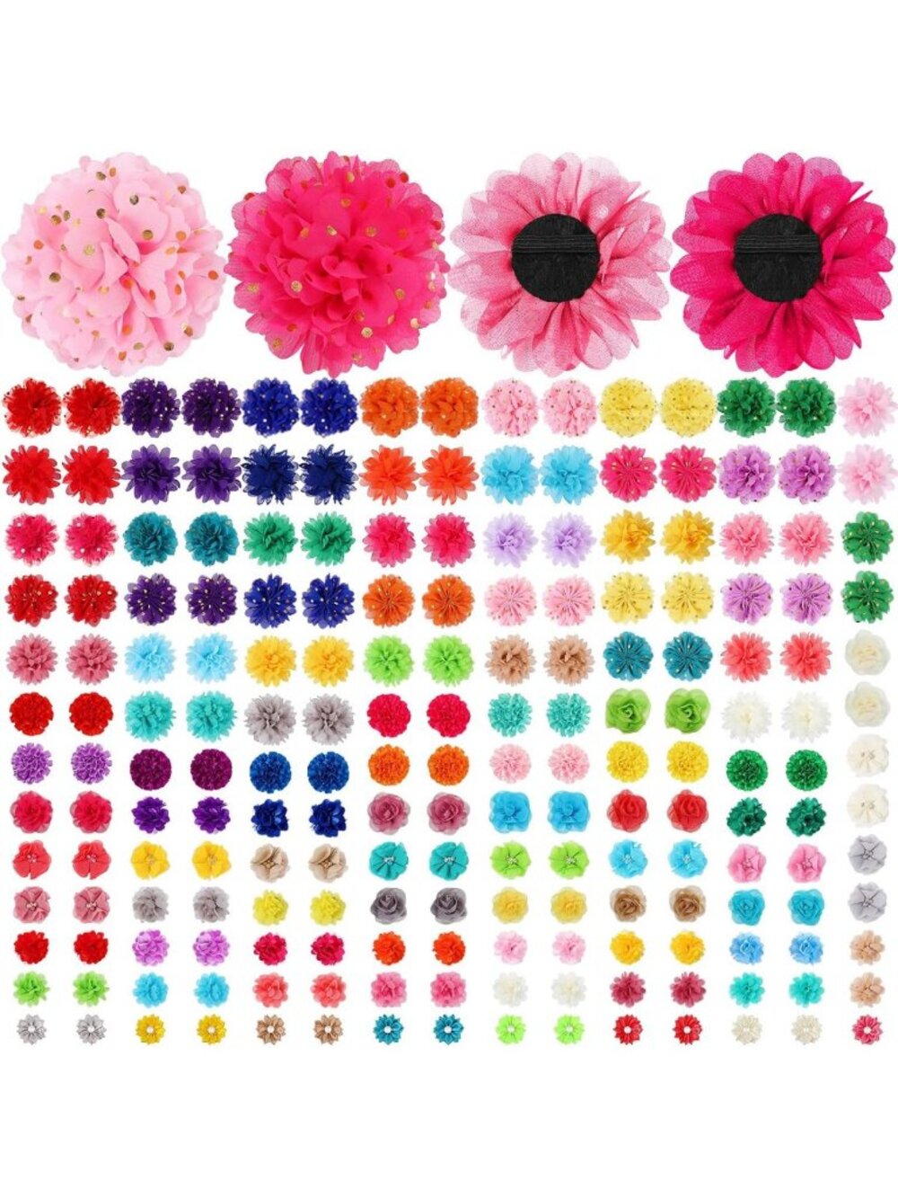 200 Pcs Dog Collar Flowers - 100 Styles, Elastic Bands, Pet Accessories Bulk